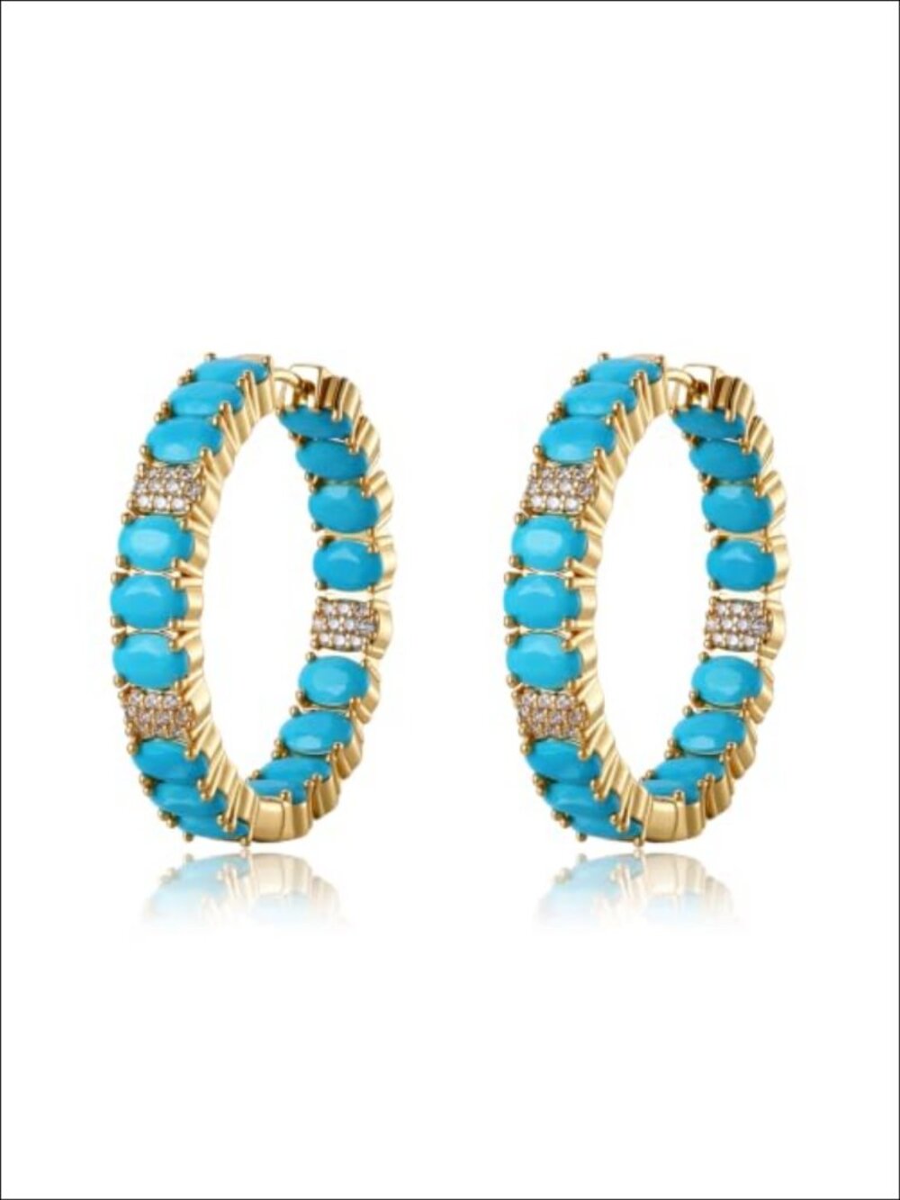 14K Gold Plated Hoop Earrings Turquoise-Style Blue Stones Boho Statement